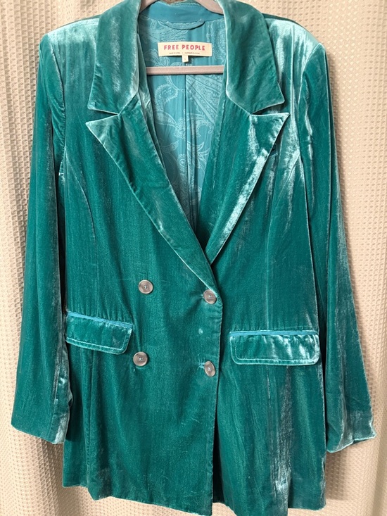 Free People Jackets & Blazers - Free People Teal Velvet Double-Breasted Suit Jacket